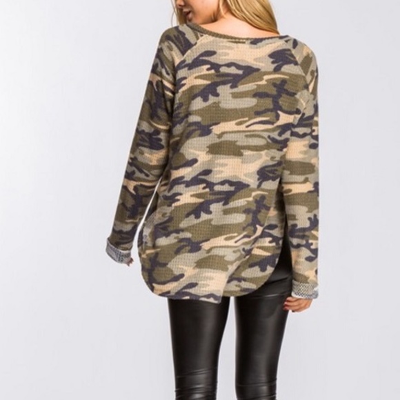 NWT - Cherish Camo Waffle Knit Top - Picture 2 of 8